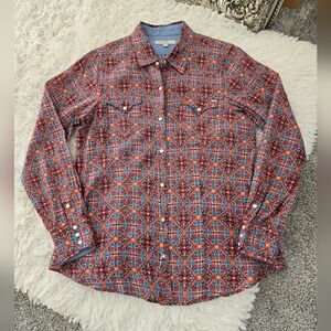 Tin Haul Magic Carpet Long Sleeve Snap Front Western Shirt - Orange - Ladies. Si